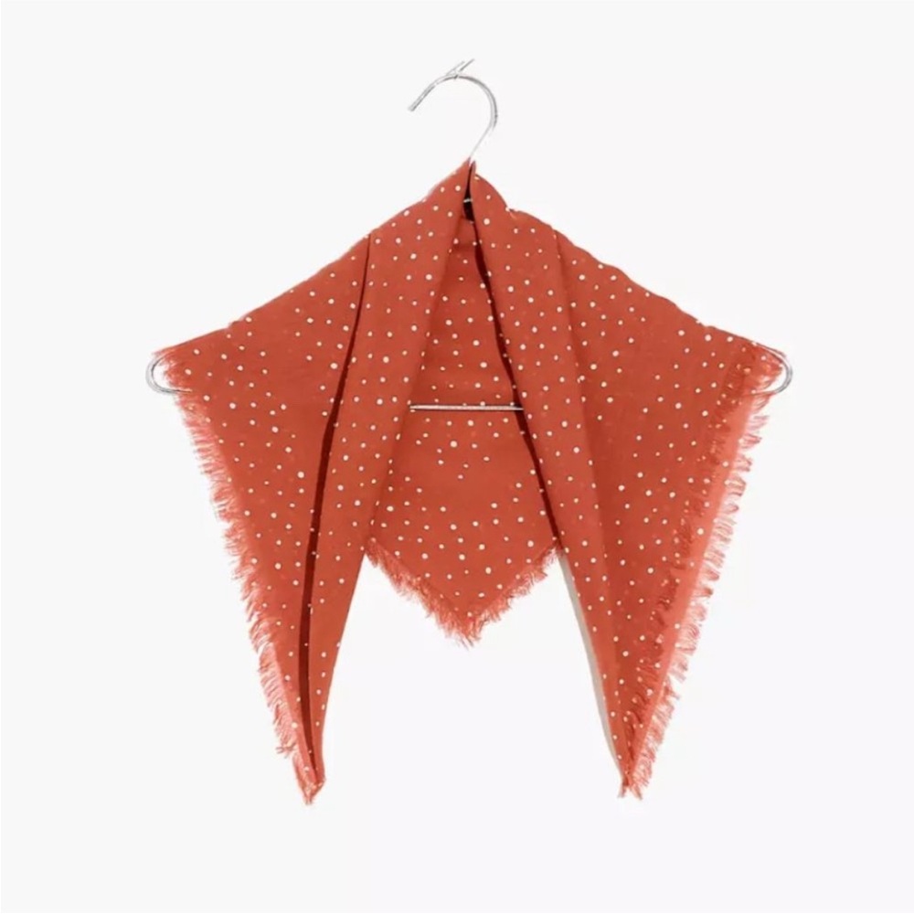 Madewell Rust Orange Polka Dot Fringe Scarf